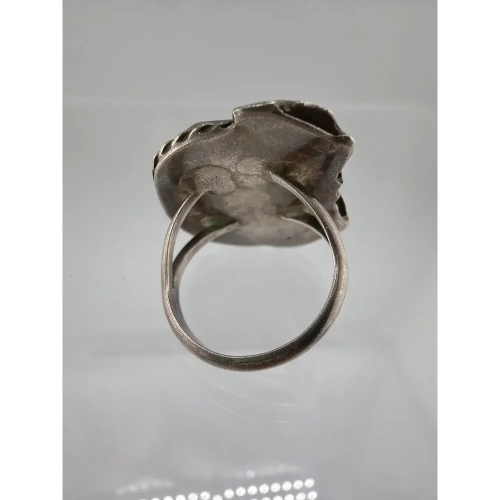 Vintage Navajo Sterling Silver Turquoise Leaf Ring 6.5